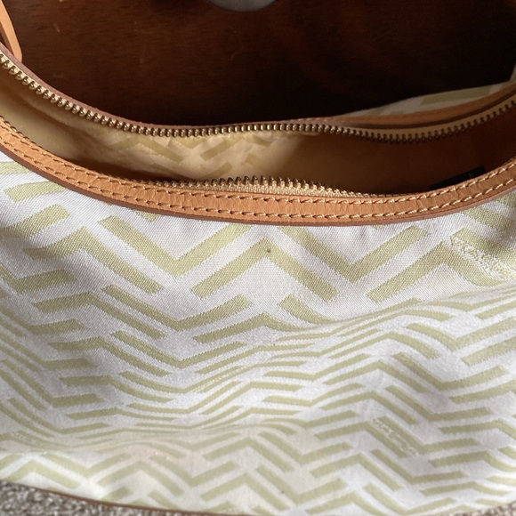 VIA SPIGA: Cream Leather/Canvas Large Shoulder Bag with Braided Handle- SEE PICS - Picture 12 of 16